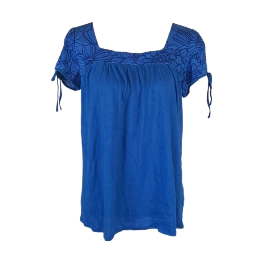 Blue Blouse Floral Trim Top